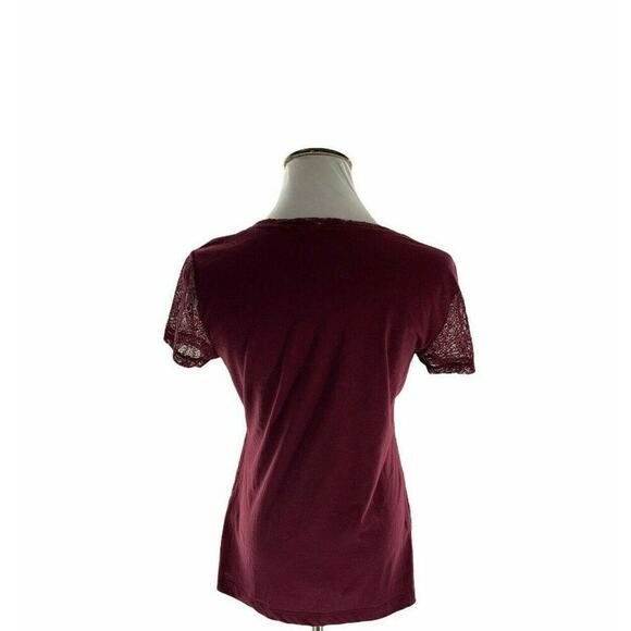 Van Heusen Shirt Women M Short Sleeve Crewneck Front Lace Casual Preppy Pullover - Picture 3 of 4